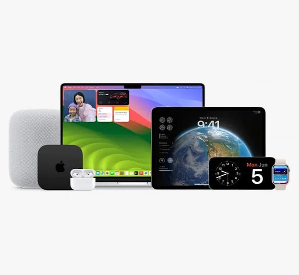 Apple devices: MacBook, iPad, iPhone, Apple Watch, AirPods, HomePod and Apple TV